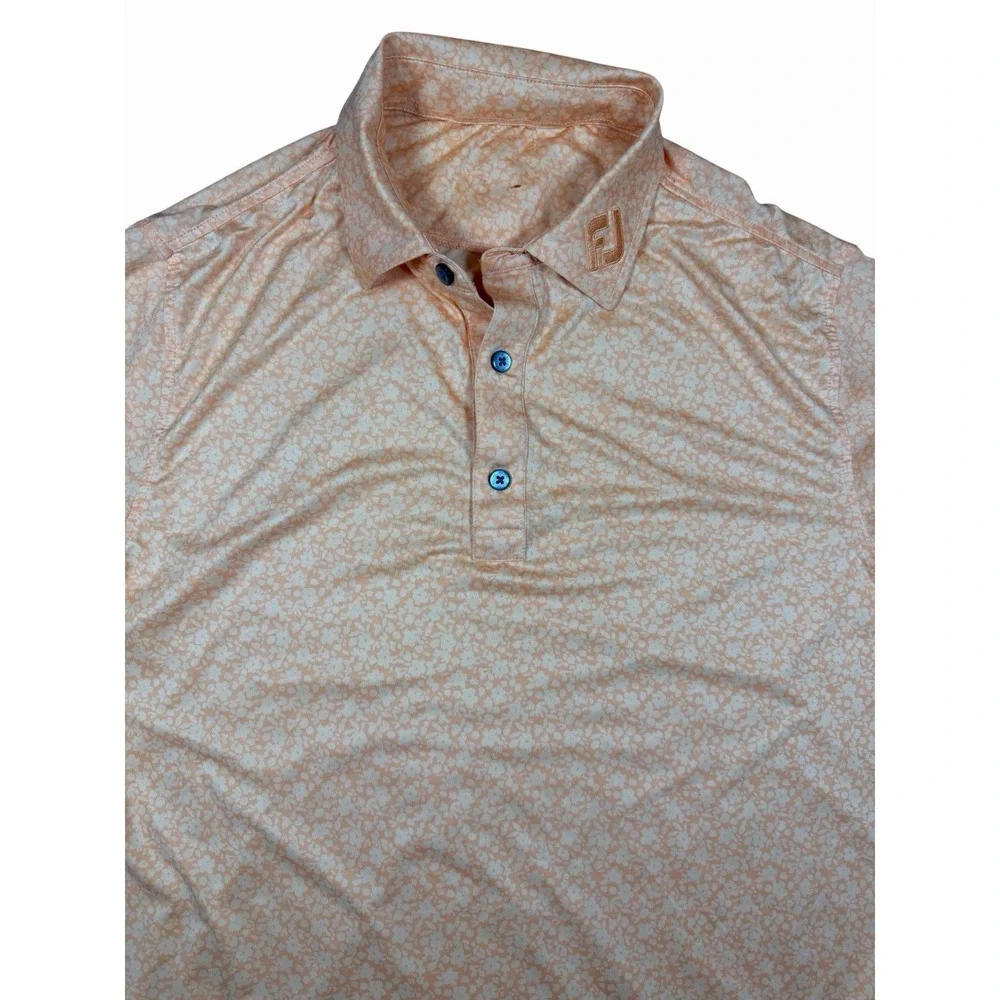 FootJoy Founders Club Golf Polo Shirt Mens L Orange Floral Stretch Performance